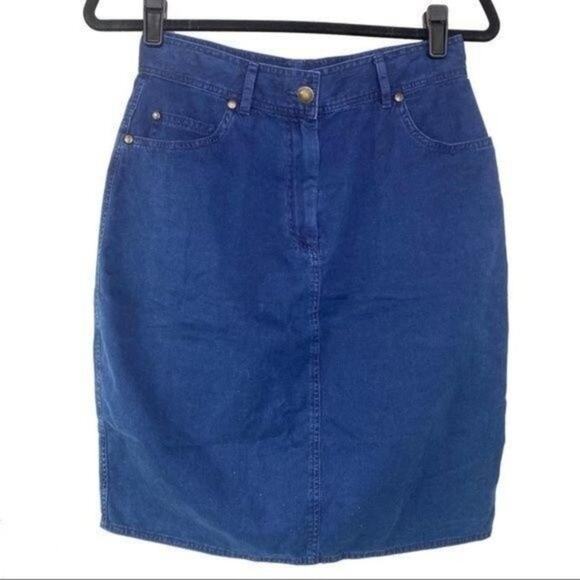 Faconnable Dark Wash 100% Cotton Denim Pencil Skirt 6 - Picture 1 of 7